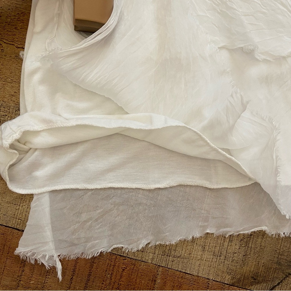 White Silk Tiered Sleeveless Slip Dress, Made in Italy - Picture 6 of 10
